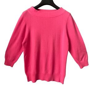 J. Crew Hot Pink 100% Italian Cashmere 3/4 Sleeve Boatneck Sweater Size Medium